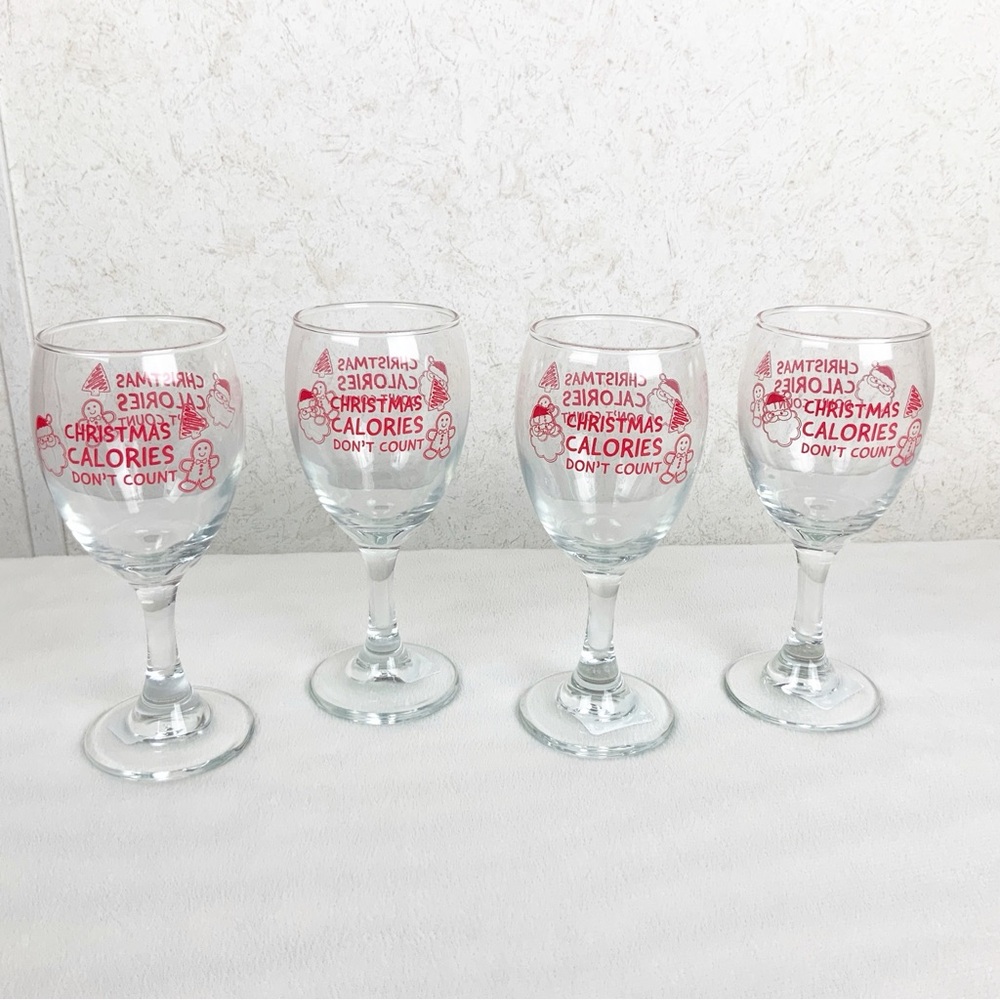 Cristar Christmas Calories Don’t Count 4 Holiday Wine Glasses 10 Oz Barware